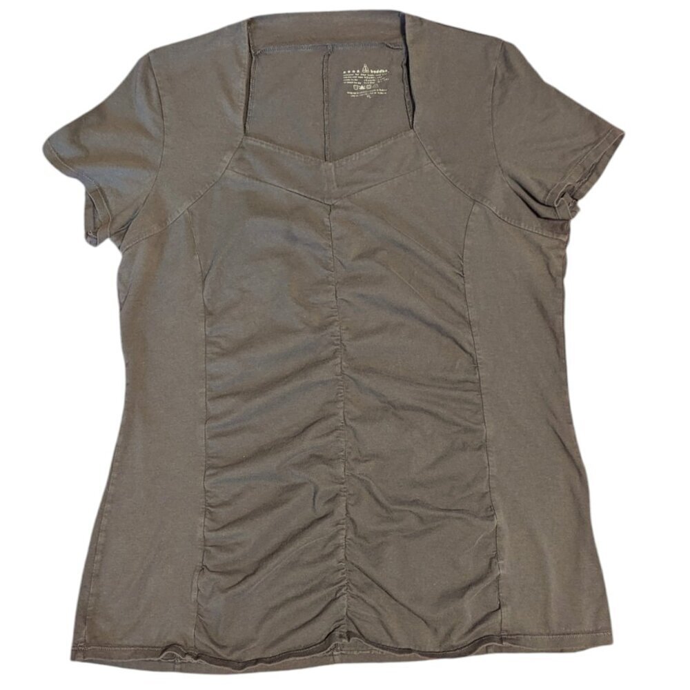 Neon Buddha Ruched Shirt Tunic Lagenlook Boho Athleisure Grey T Shirt XL